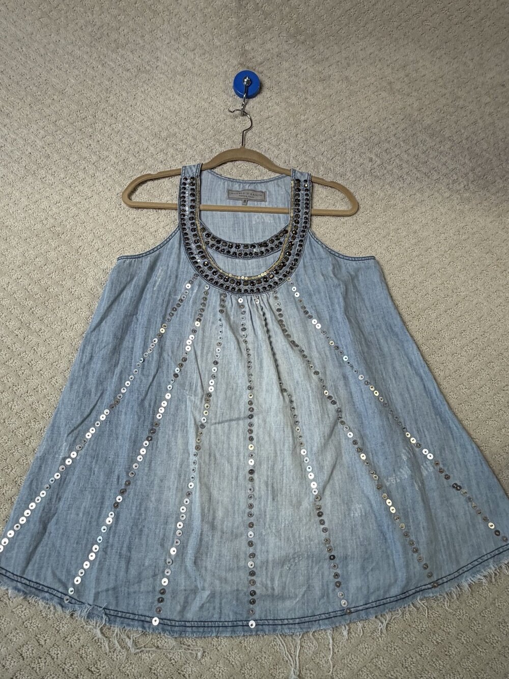 Double D Ranch Western Dress Womens Blue Tunic Sleeveless Sequin Tencel Size M